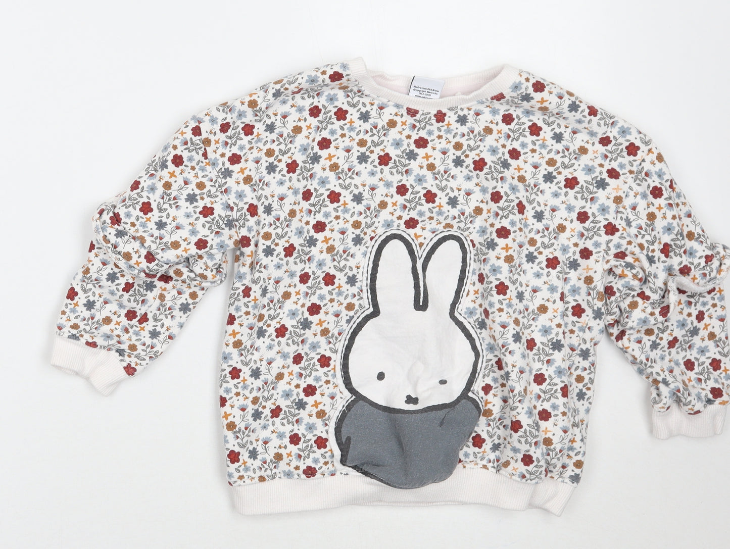 Miffy Girls White Floral  Pullover Jumper Size 5-6 Years