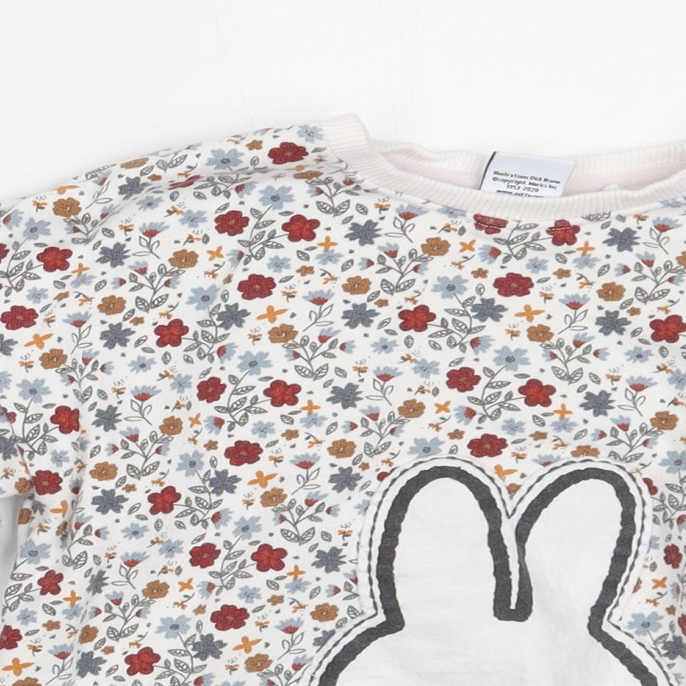 Miffy Girls White Floral  Pullover Jumper Size 5-6 Years