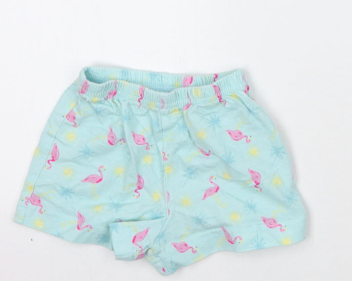 Matalan Girls Blue Geometric Cropped Trousers Size 9 Months
