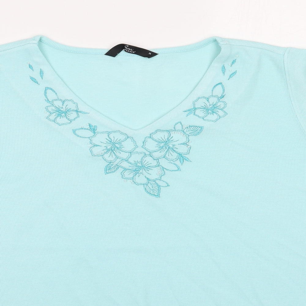 BM Womens Green Floral  Basic T-Shirt Size M