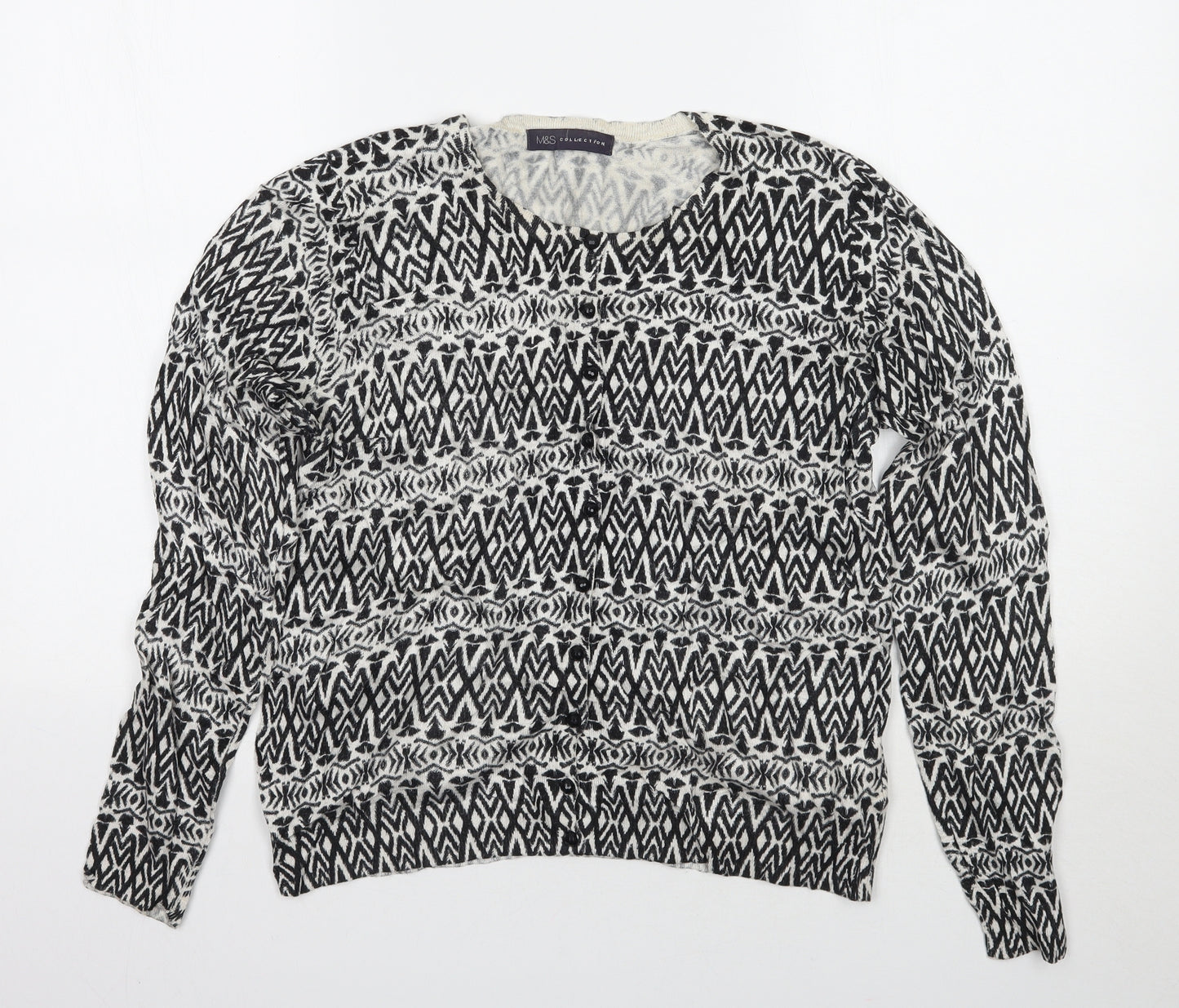 Marks and Spencer Womens White Animal Print  Cardigan Jumper Size 14
