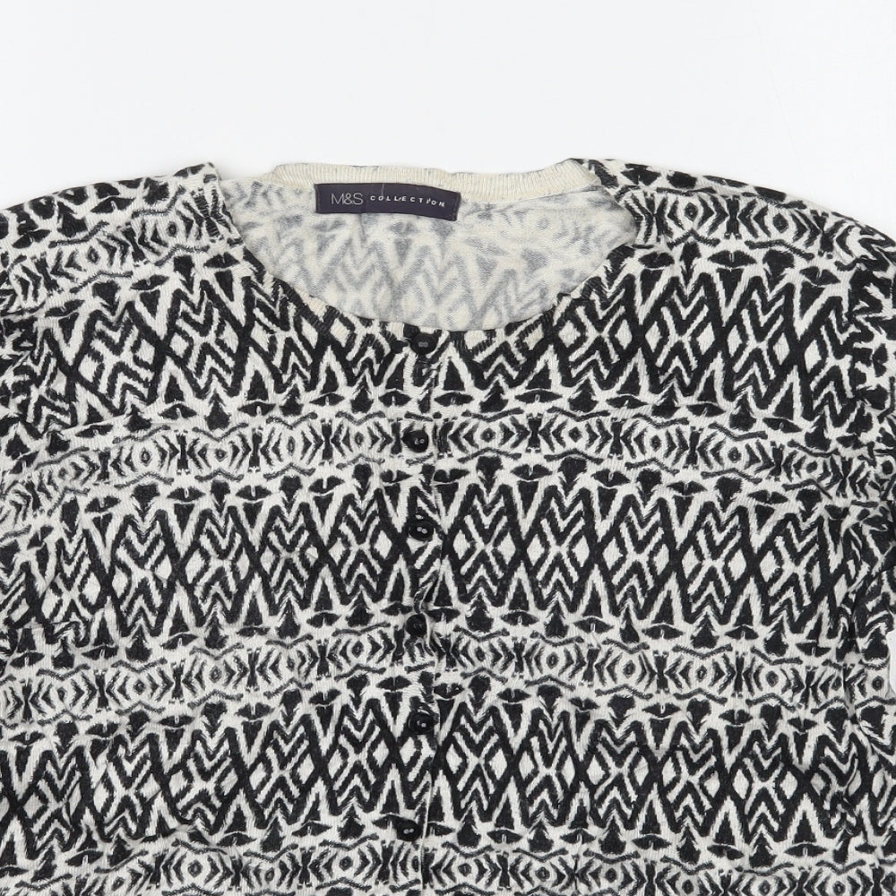 Marks and Spencer Womens White Animal Print  Cardigan Jumper Size 14