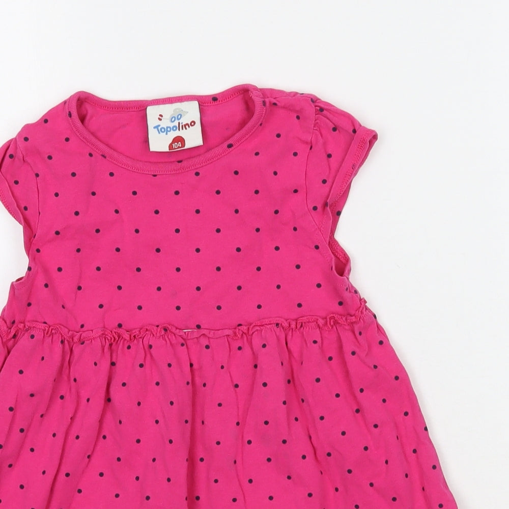 Topolino Girls Pink Polka Dot  A-Line  Size 4-5 Years