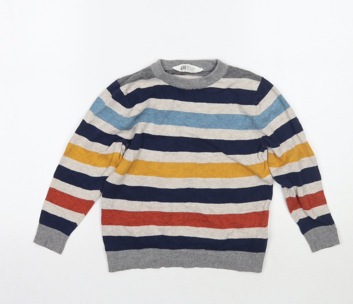 H&M Boys Grey Striped  Pullover Jumper Size 5 Years