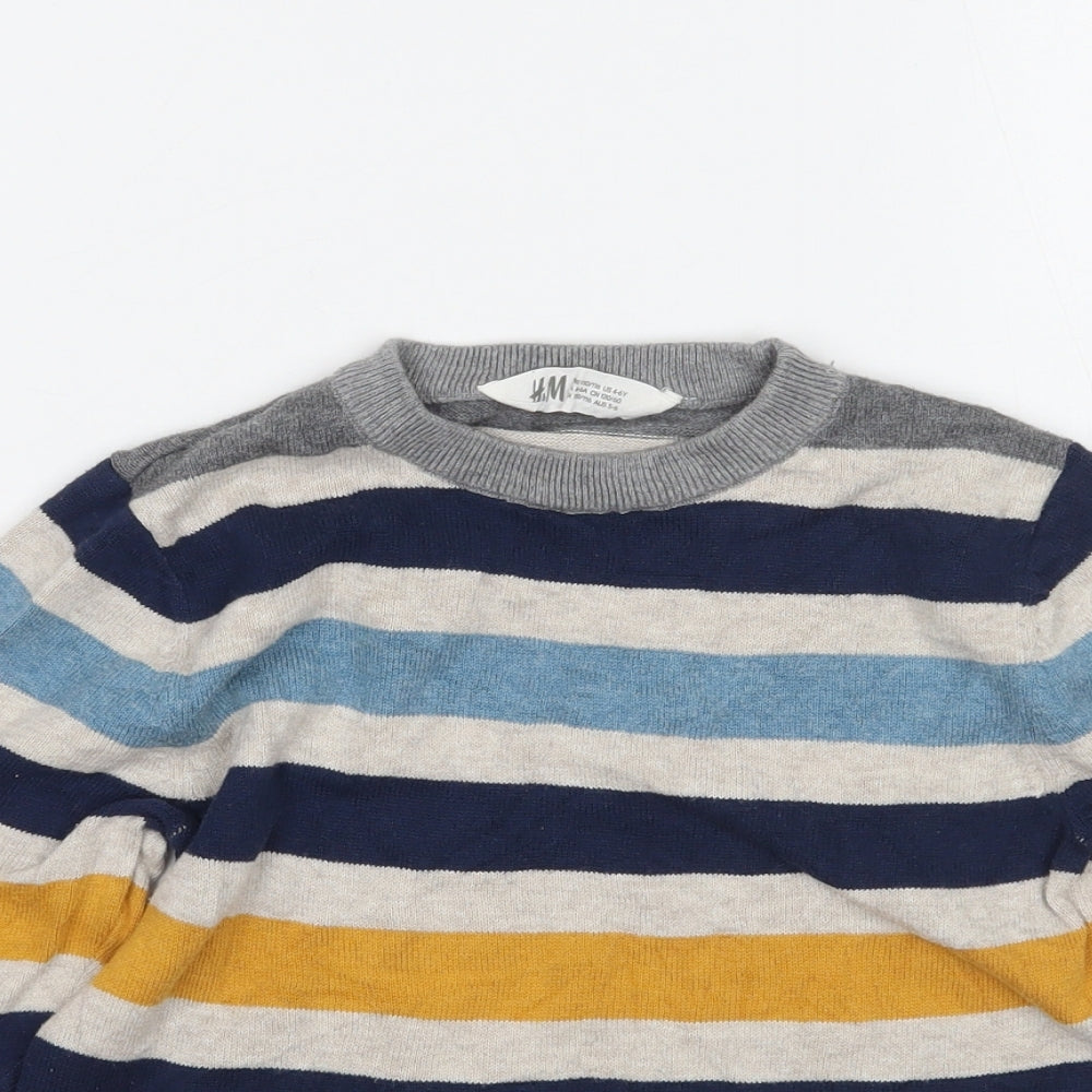 H&M Boys Grey Striped  Pullover Jumper Size 5 Years