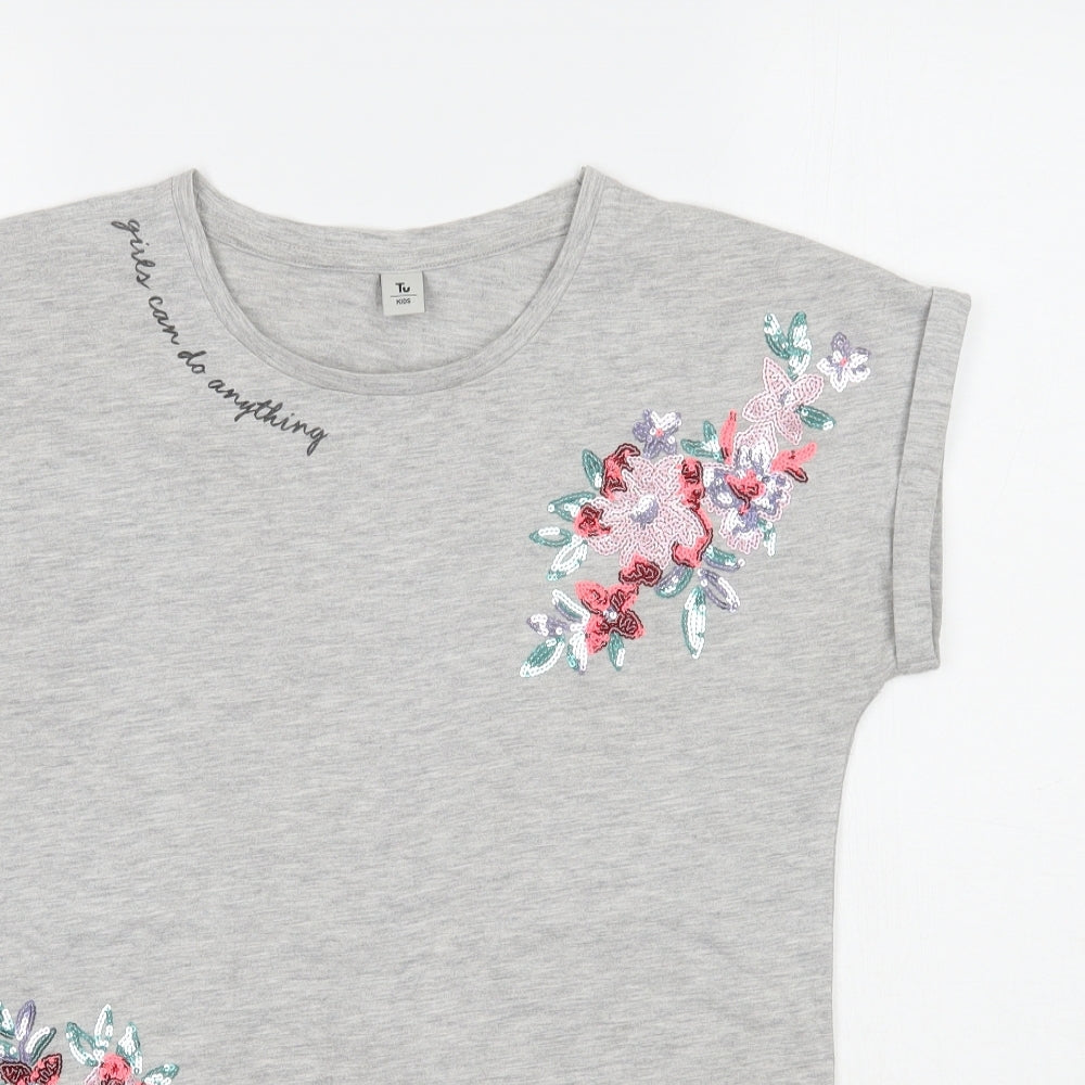 TU Girls Grey Floral  Basic T-Shirt Size 13 Years