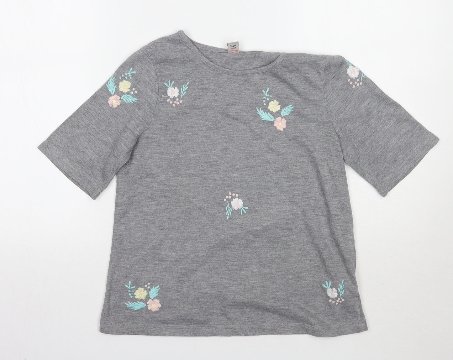 TU Girls Grey Floral  Basic T-Shirt Size 13 Years