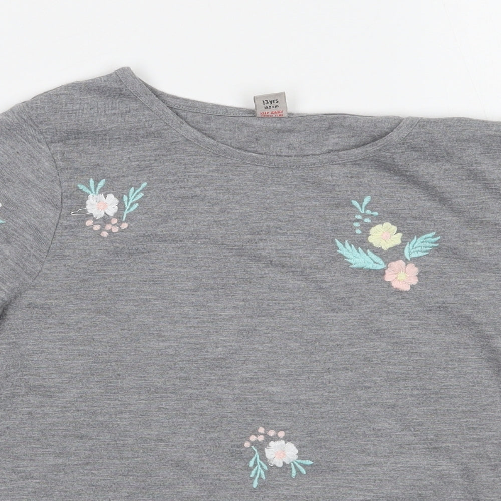 TU Girls Grey Floral  Basic T-Shirt Size 13 Years