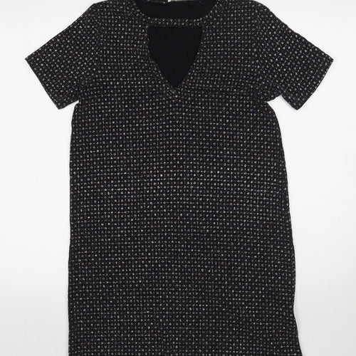 Oasis Womens Black Geometric Rayon A-Line  Size S