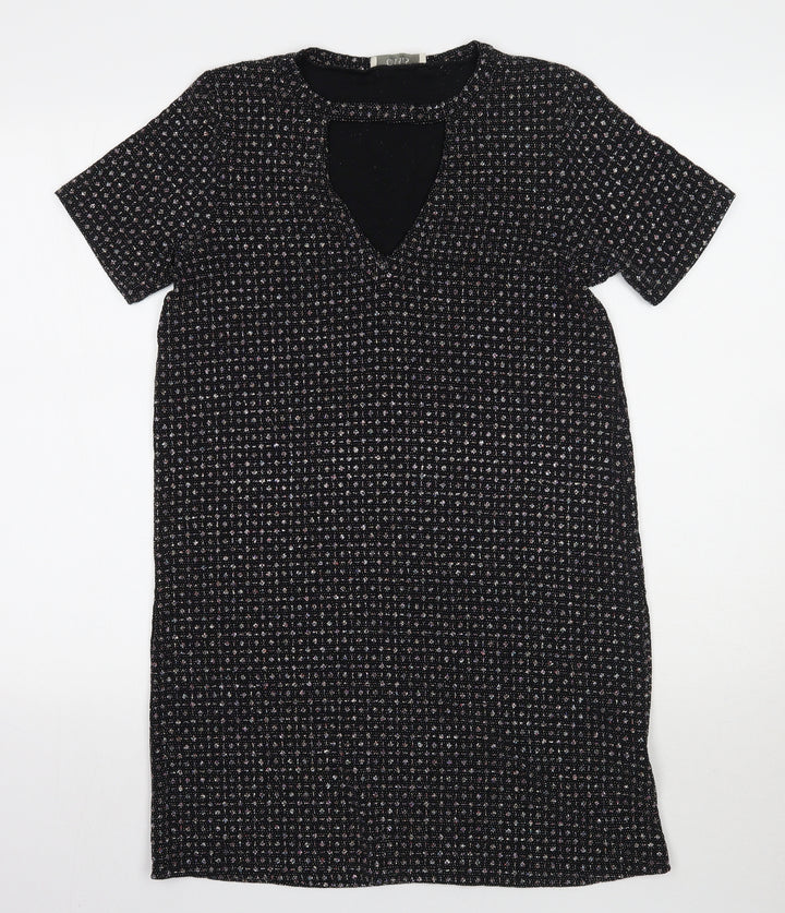 Oasis Womens Black Geometric Rayon A-Line Size S