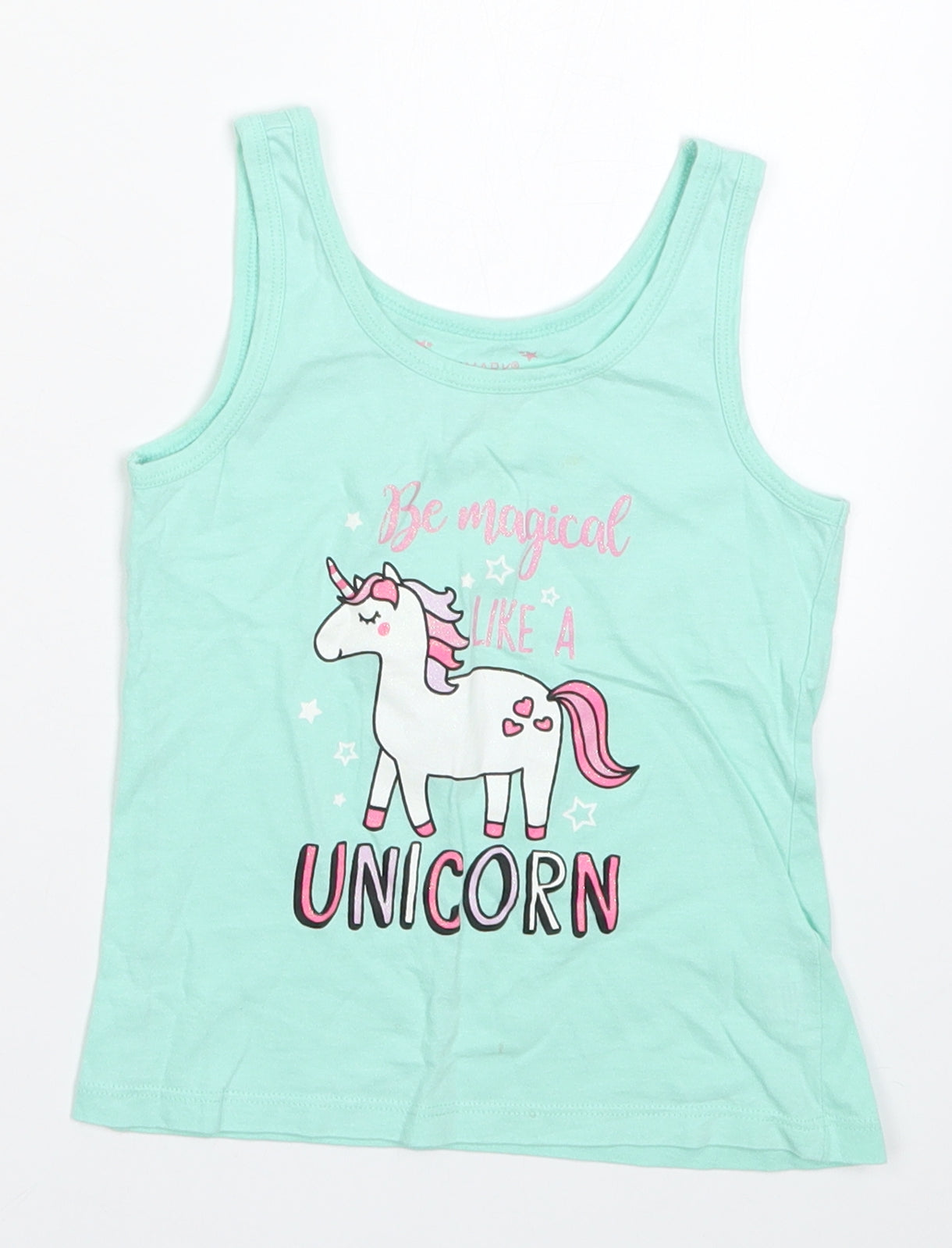 Primark Girls Green   Basic Tank Size 4-5 Years  - Be Magical Like a Unicorn