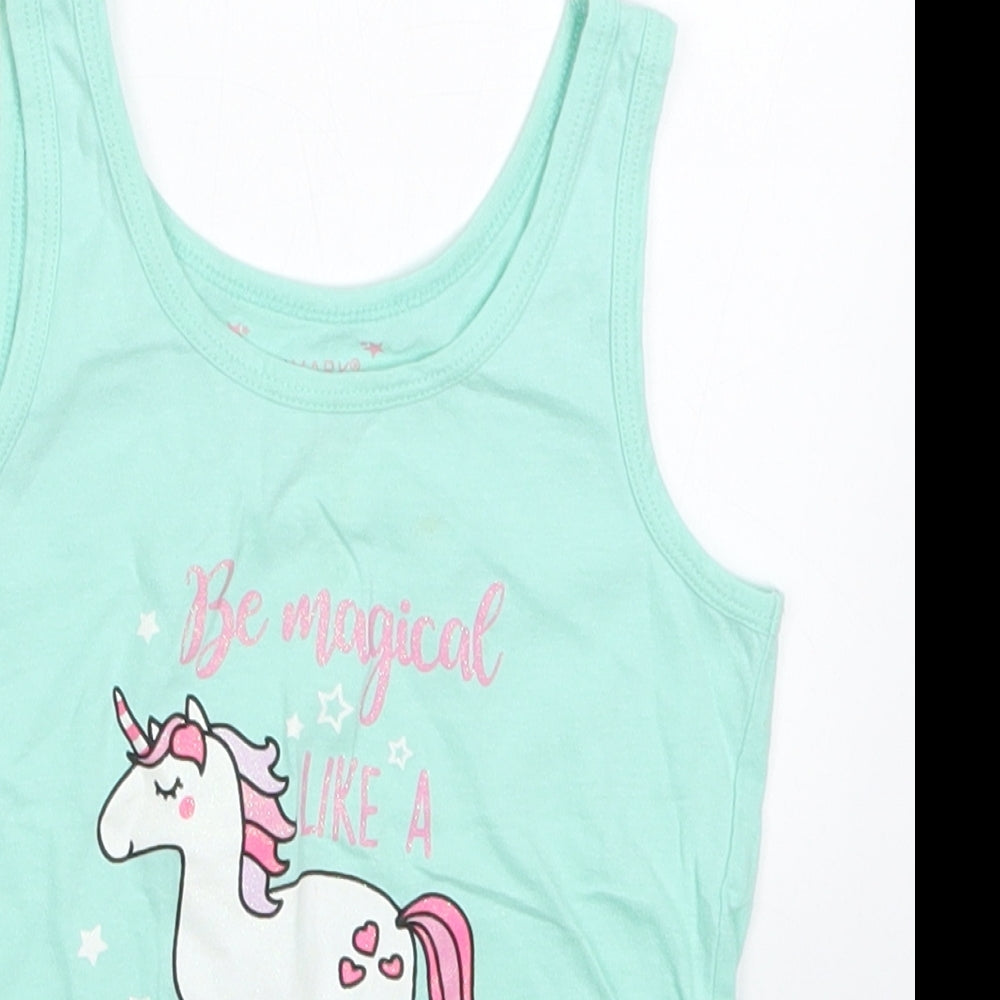 Primark Girls Green   Basic Tank Size 4-5 Years  - Be Magical Like a Unicorn