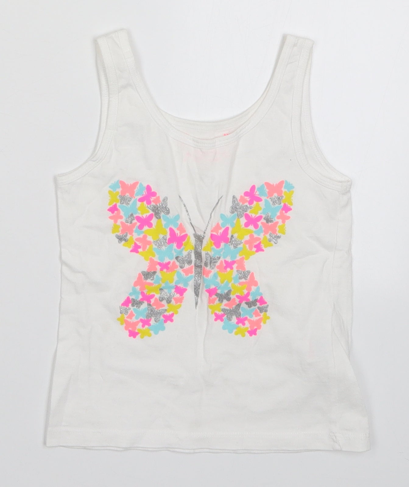 Primark Girls White   Basic Tank Size 4-5 Years  - Butterfly