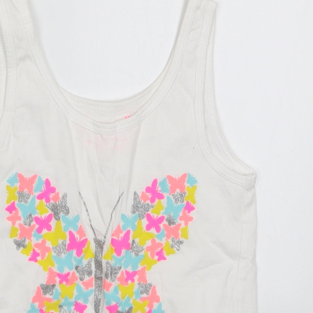 Primark Girls White   Basic Tank Size 4-5 Years  - Butterfly