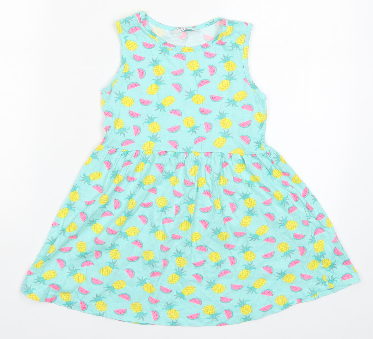 Primark Girls Blue   Skater Dress  Size 6-7 Years  - Watermelon Pineapple Print