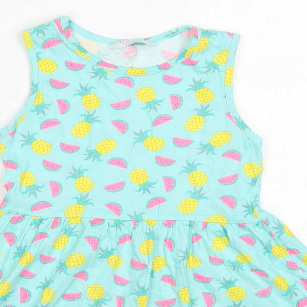 Primark Girls Blue   Skater Dress  Size 6-7 Years  - Watermelon Pineapple Print