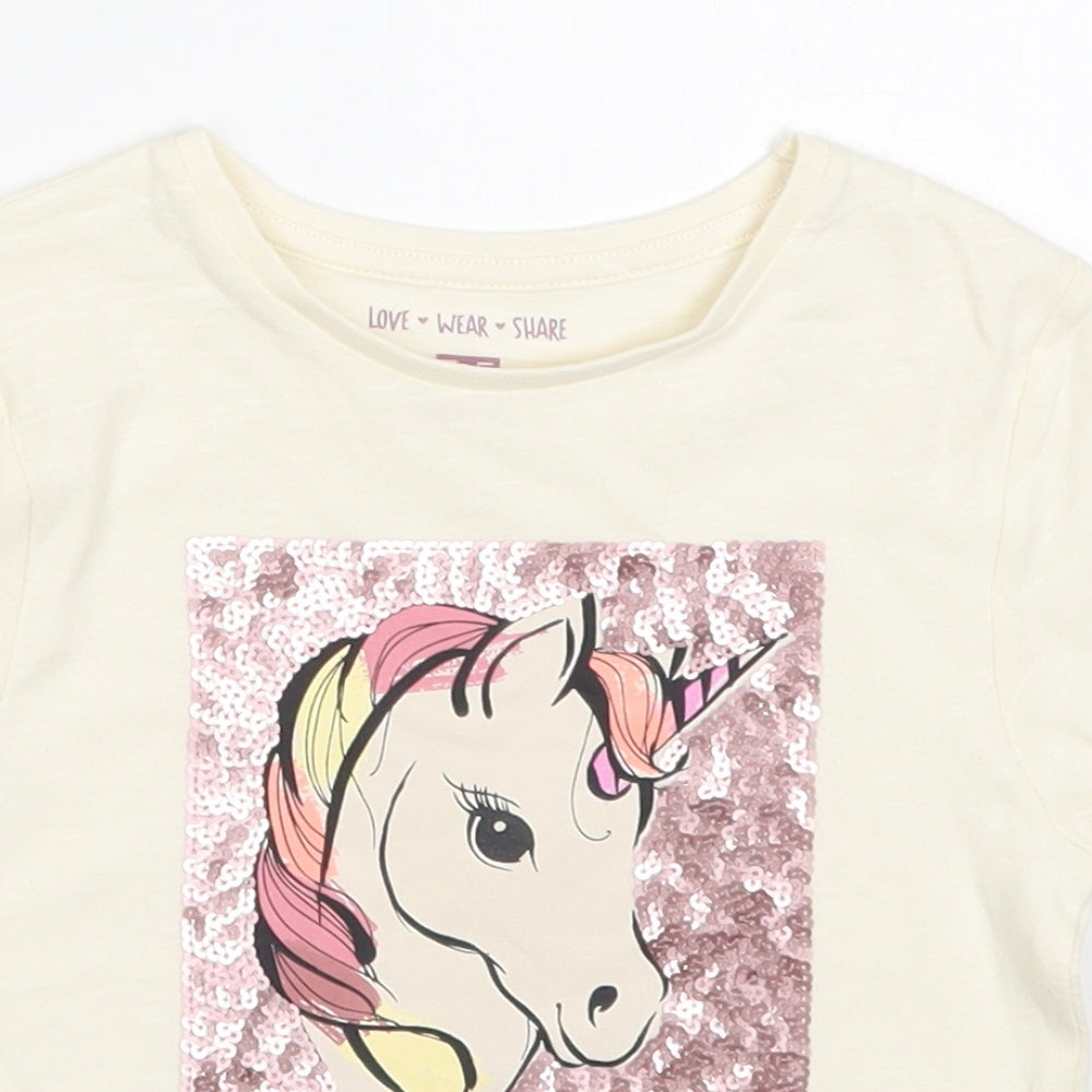 F&F Girls Beige   Basic T-Shirt Size 4-5 Years  - Unicorns Stay Magical