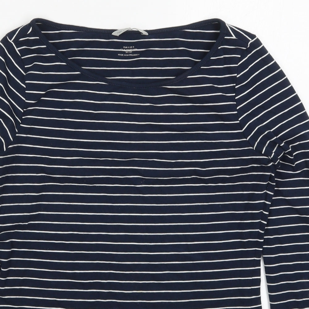 H&M Womens Blue Striped  Basic T-Shirt Size S