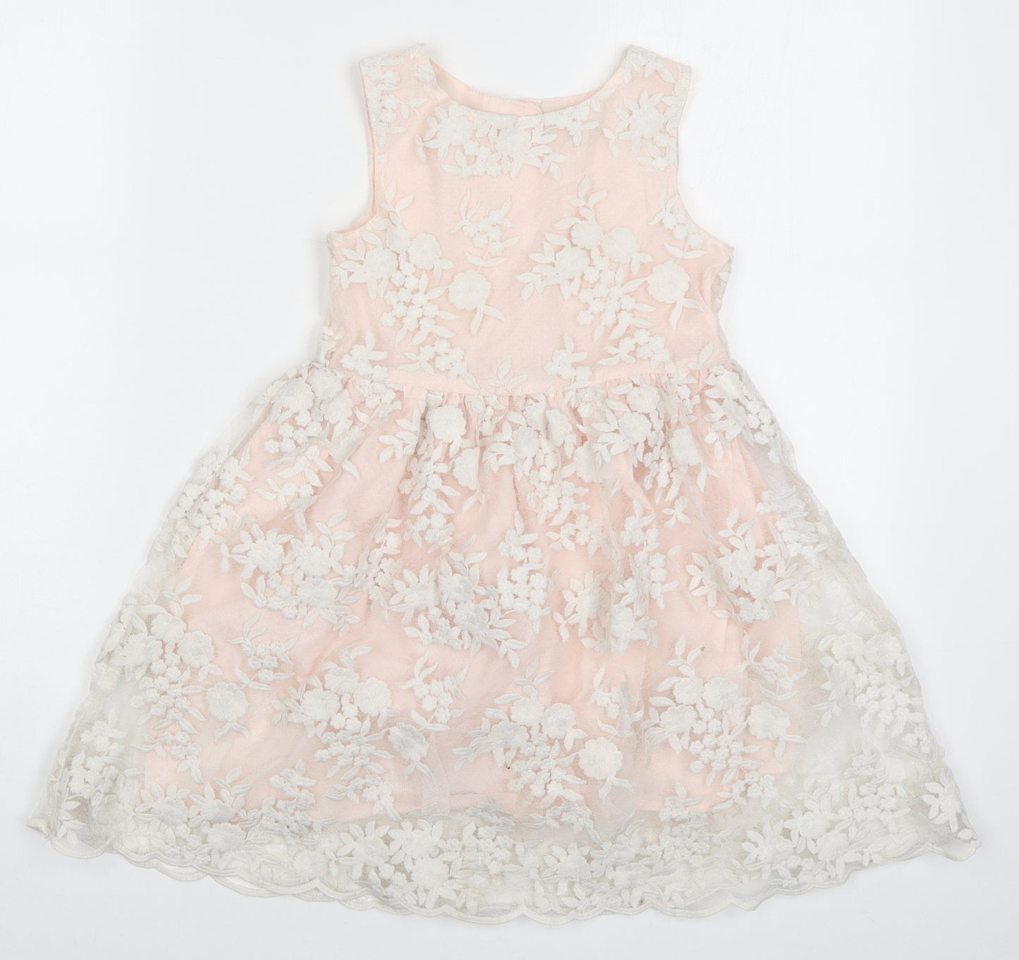 Primark Girls Pink Floral Lace Skater Dress  Size 5-6 Years