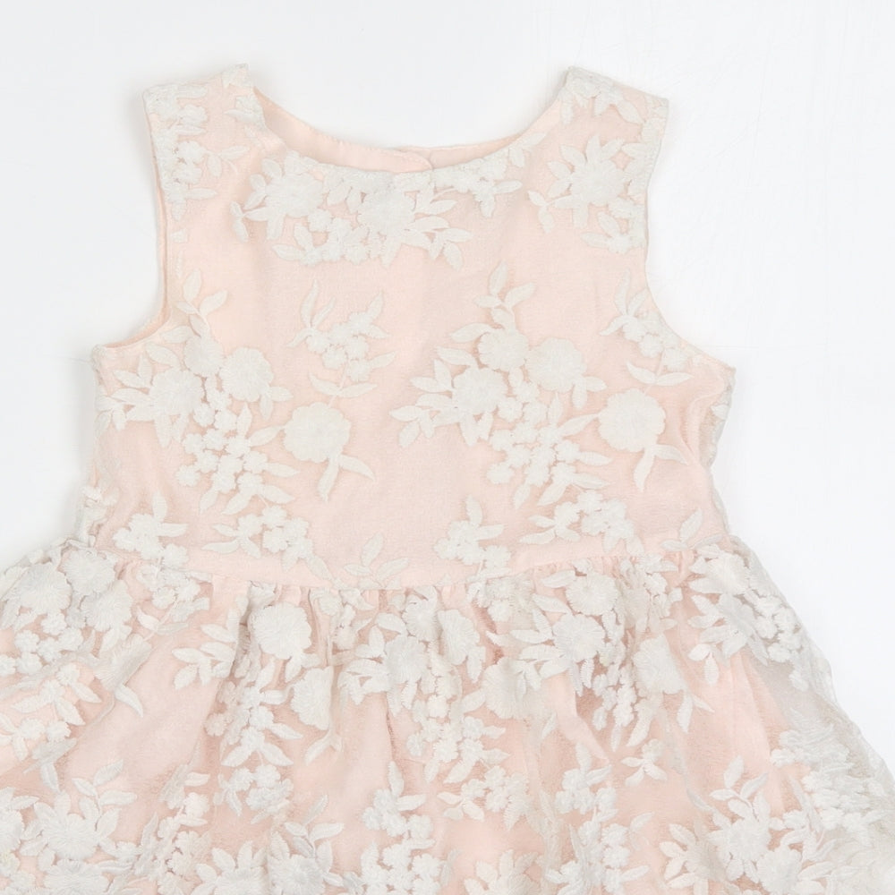 Primark Girls Pink Floral Lace Skater Dress  Size 5-6 Years