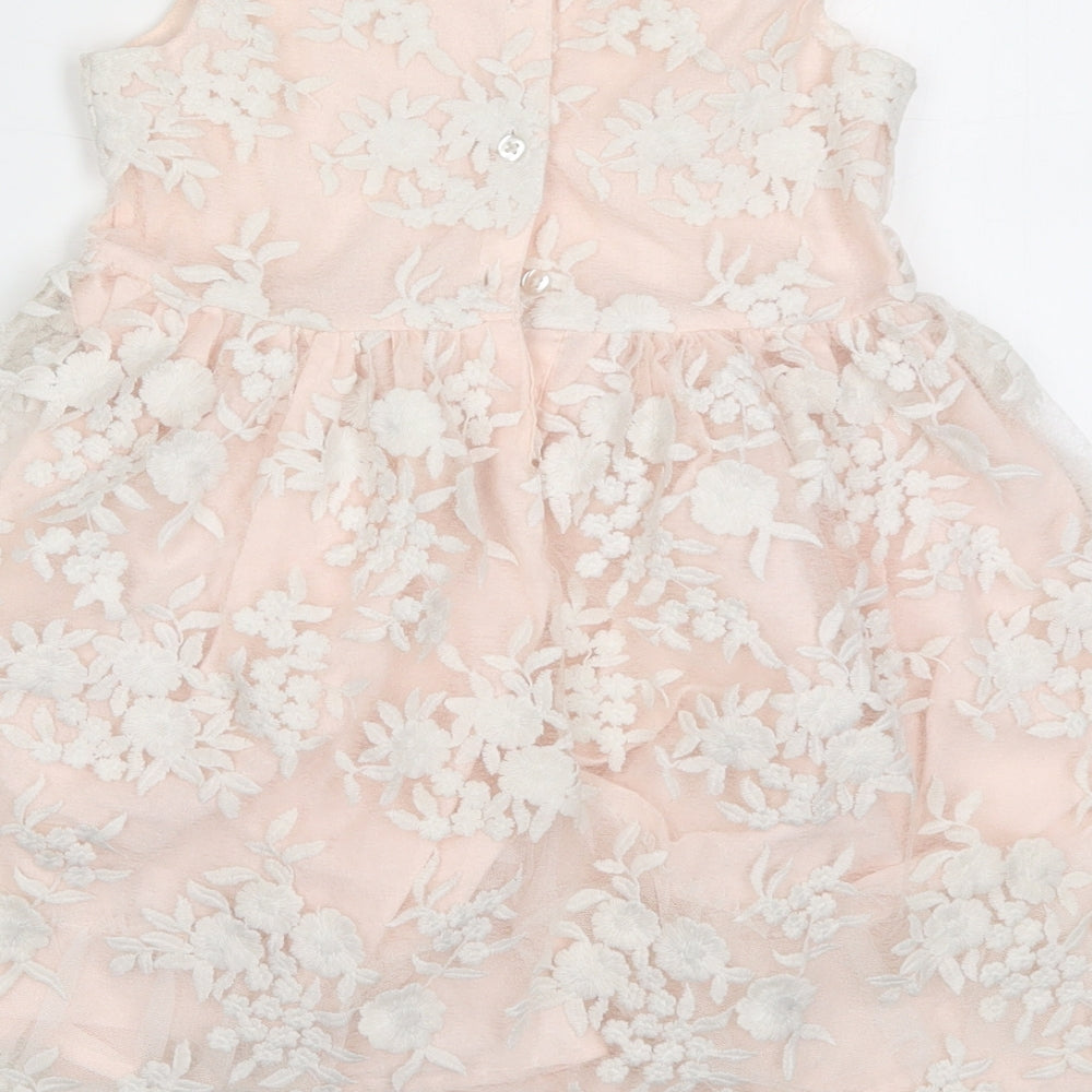 Primark Girls Pink Floral Lace Skater Dress  Size 5-6 Years