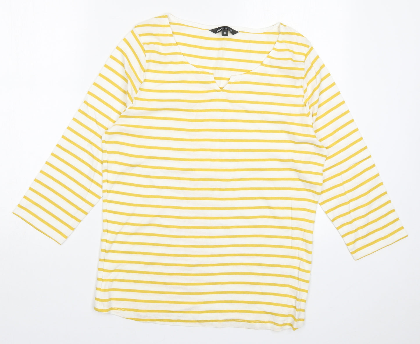 Bonmarché Womens Yellow Striped  Basic T-Shirt Size 16