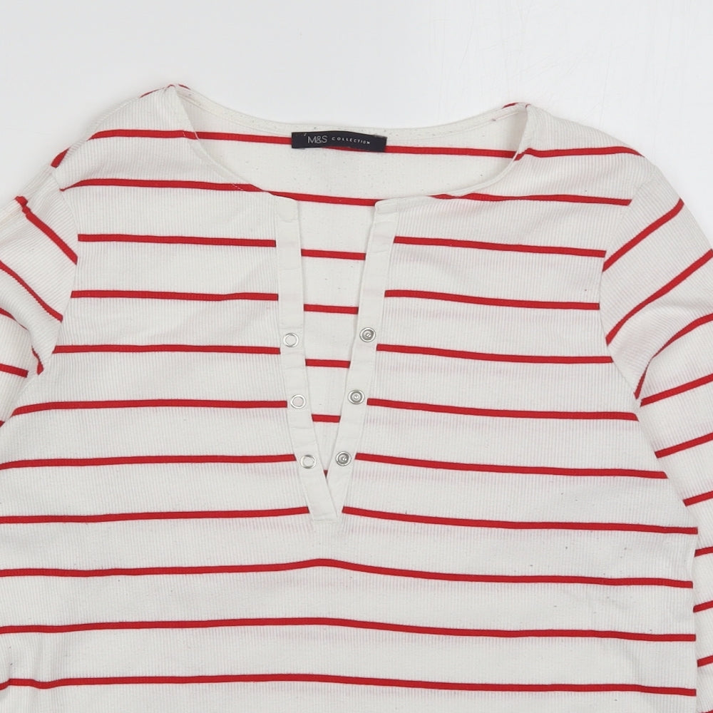 Marks and Spencer Womens Red Striped  Basic T-Shirt Size 16