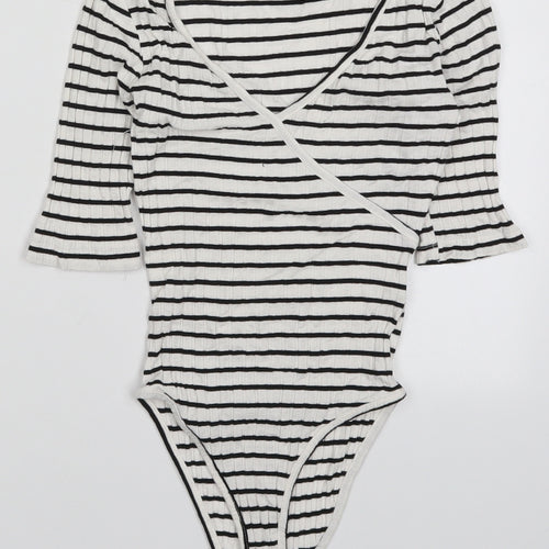 Atmosphere Womens White Striped  Bodysuit One-Piece Size 6  - Black and White