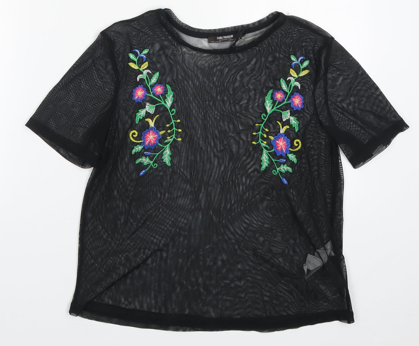 Zara Womens Black Floral  Basic T-Shirt Size S