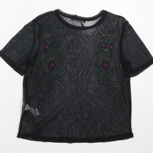 Zara Womens Black Floral  Basic T-Shirt Size S