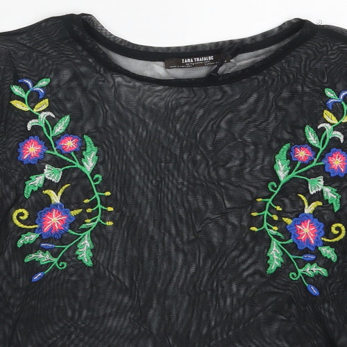 Zara Womens Black Floral  Basic T-Shirt Size S