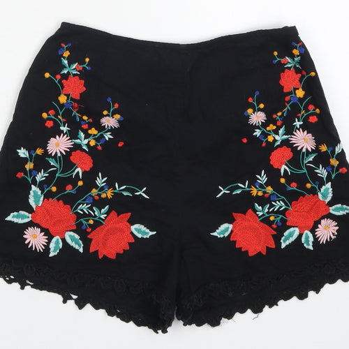 Miss Selfridge Womens Black Floral  Hot Pants Shorts Size 4