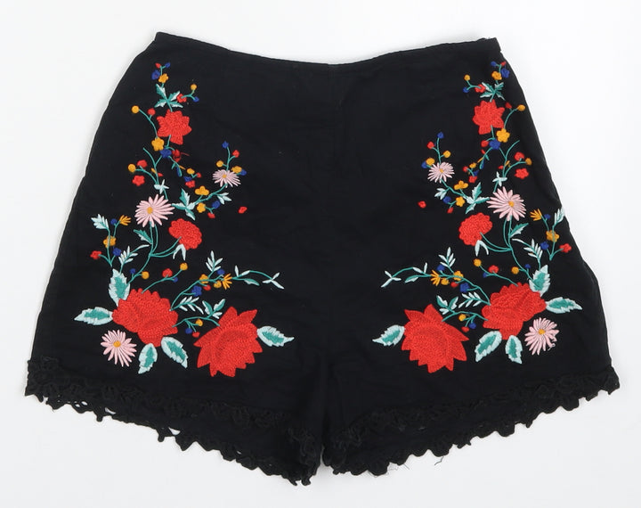 Miss Selfridge Womens Black Floral Hot Pants Shorts Size 4