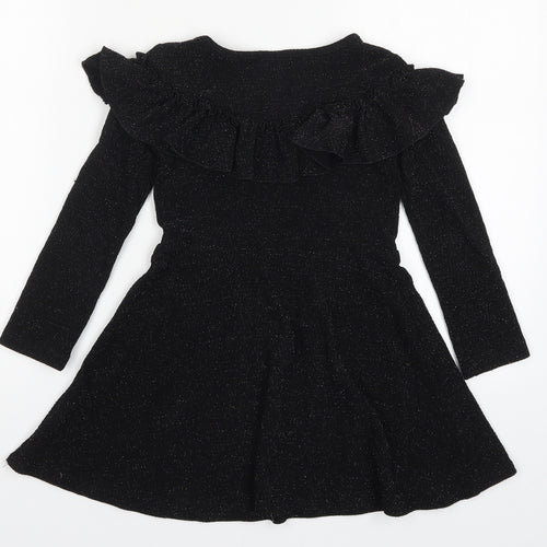 F&F Girls Black   Skater Dress  Size 6-7 Years