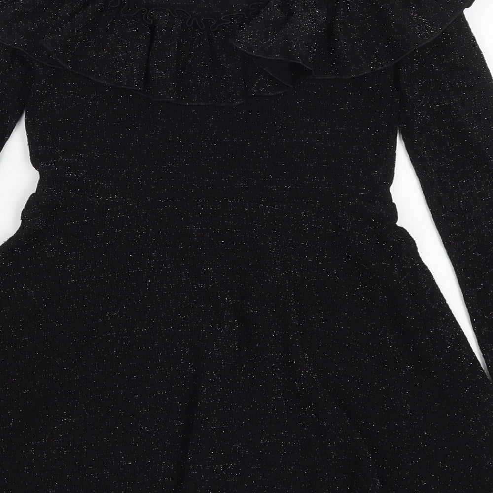 F&F Girls Black   Skater Dress  Size 6-7 Years