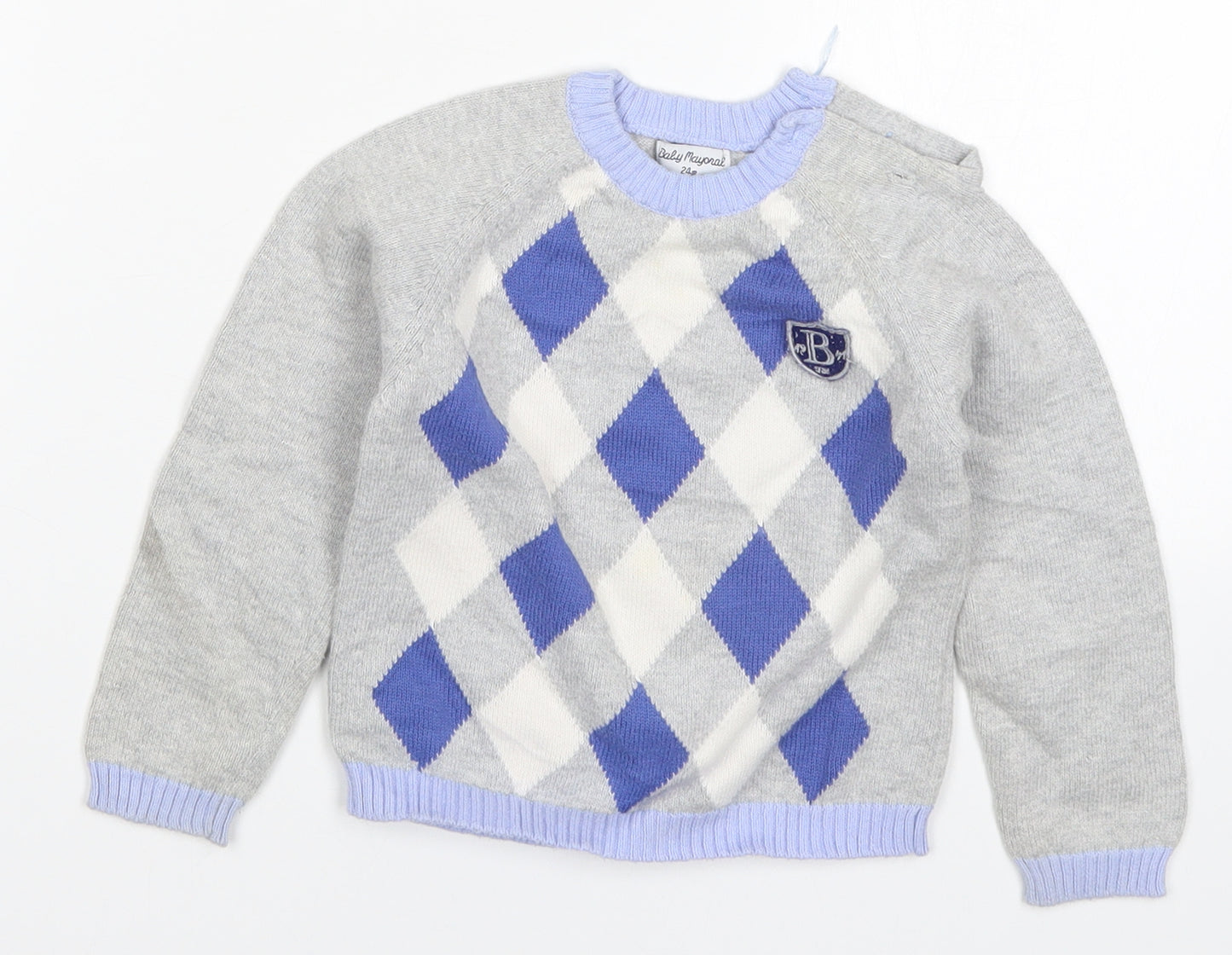 Baby Mayoral Boys Blue Argyle/Diamond Knit Pullover Jumper Size 2 Years