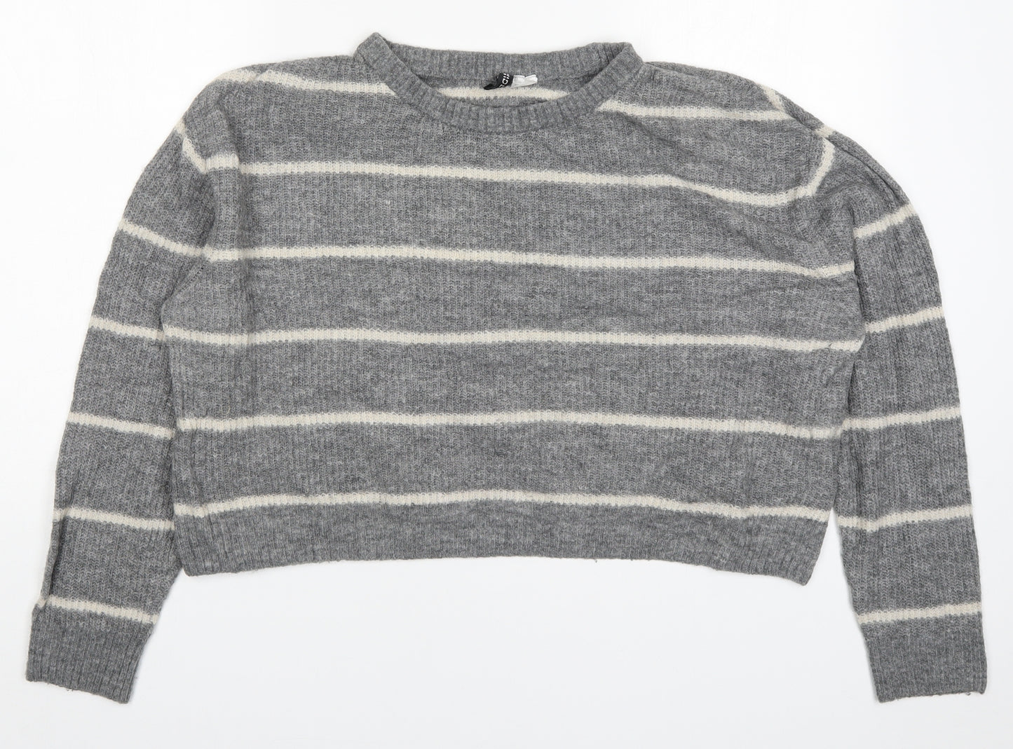 H&M Womens Grey Striped Knit Pullover Jumper Size M