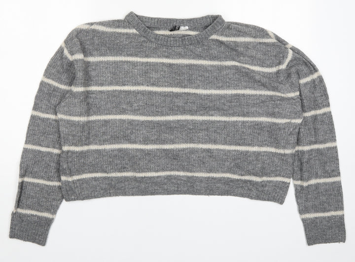 H&M Womens Grey Striped Knit Pullover Jumper Size M