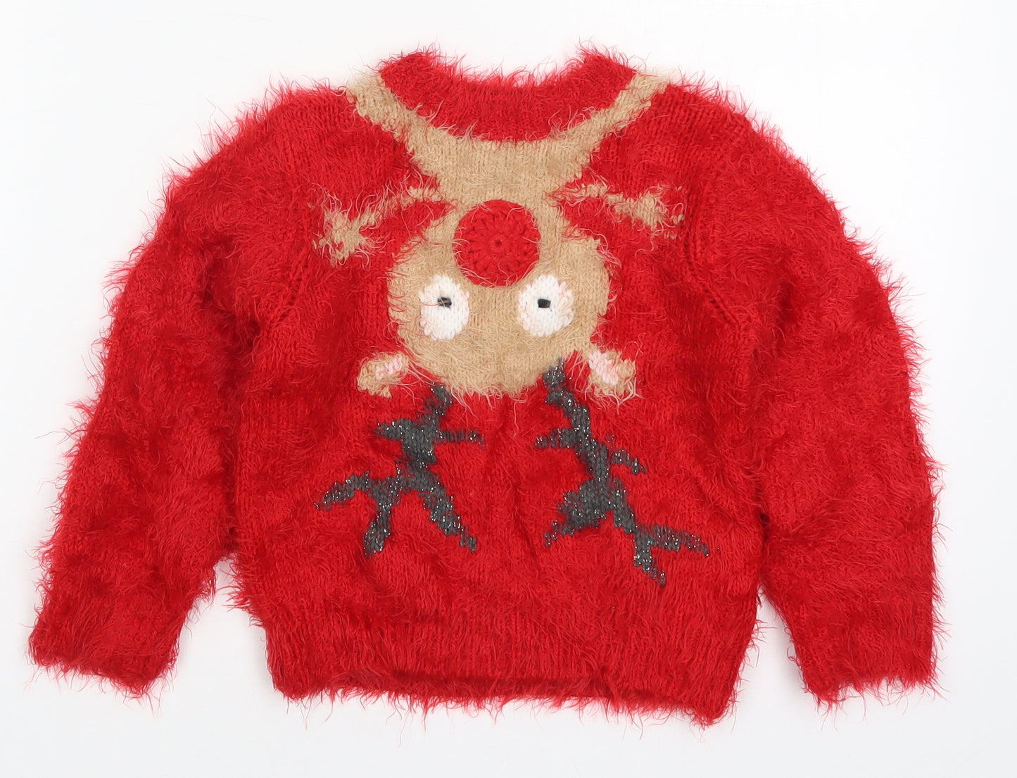 NEXT Girls Red  Knit Pullover Jumper Size 3-4 Years  - Rudolph Christmas