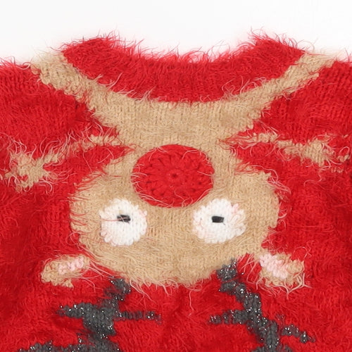 NEXT Girls Red  Knit Pullover Jumper Size 3-4 Years  - Rudolph Christmas
