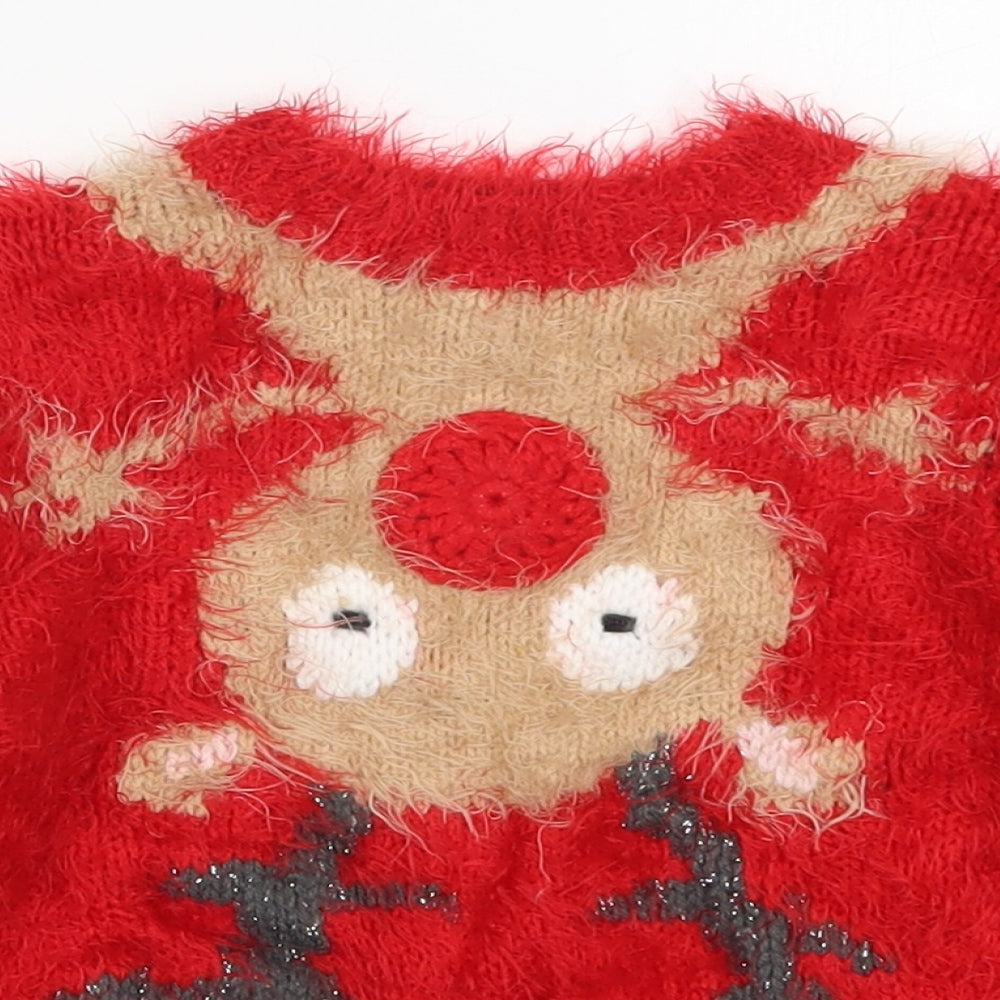 NEXT Girls Red  Knit Pullover Jumper Size 3-4 Years  - Rudolph Christmas