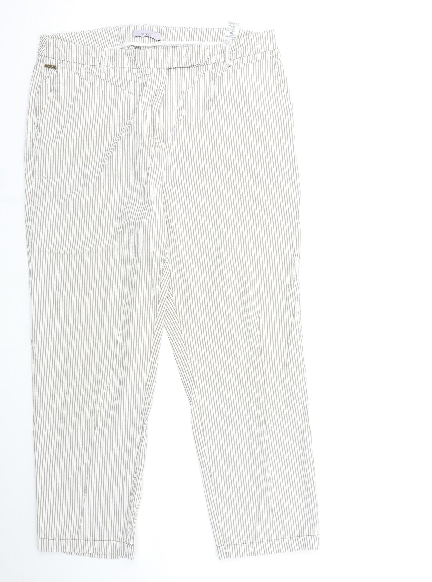 Per Una Womens Beige Striped  Trousers  Size 16 L26 in