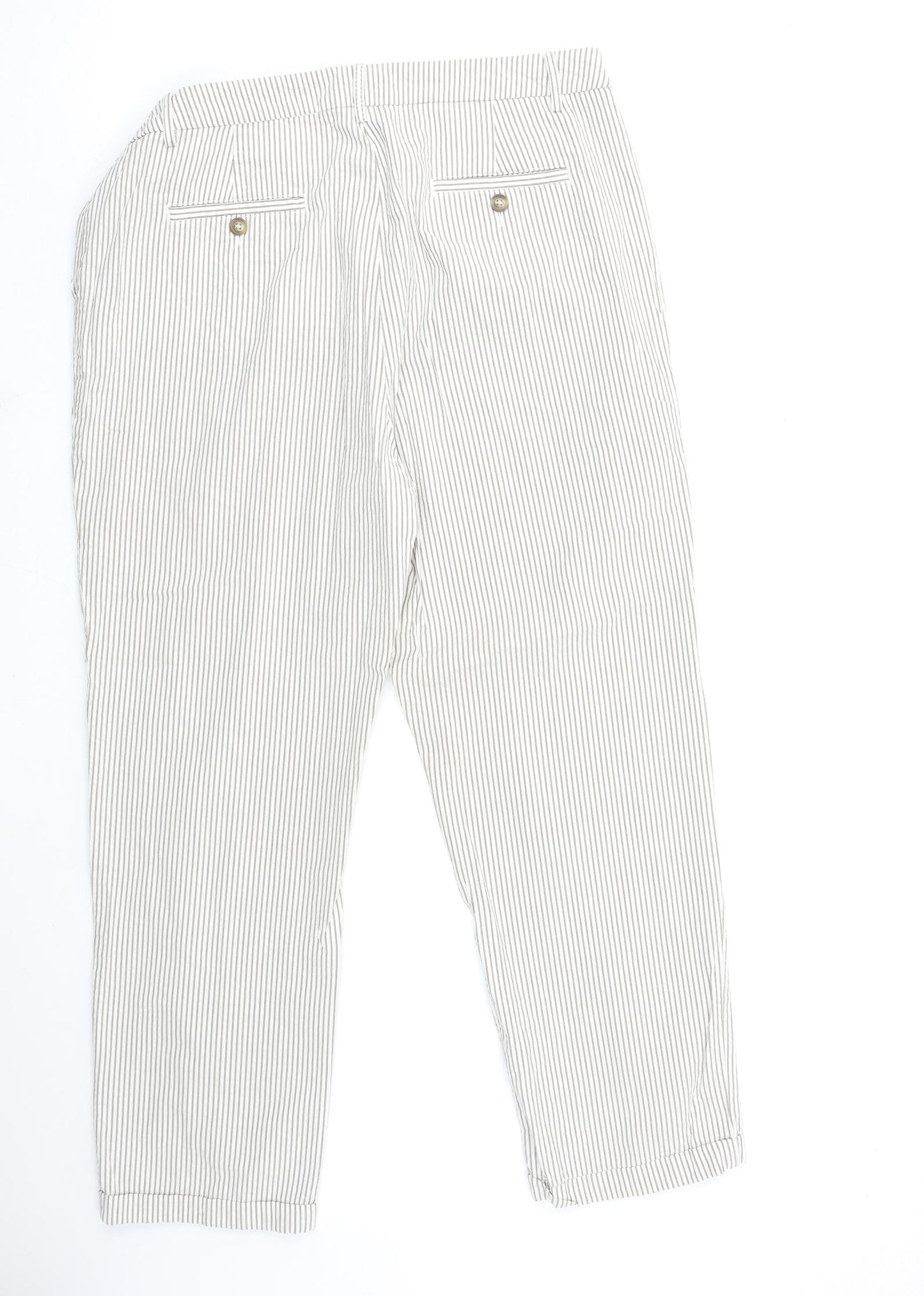 Per Una Womens Beige Striped  Trousers  Size 16 L26 in