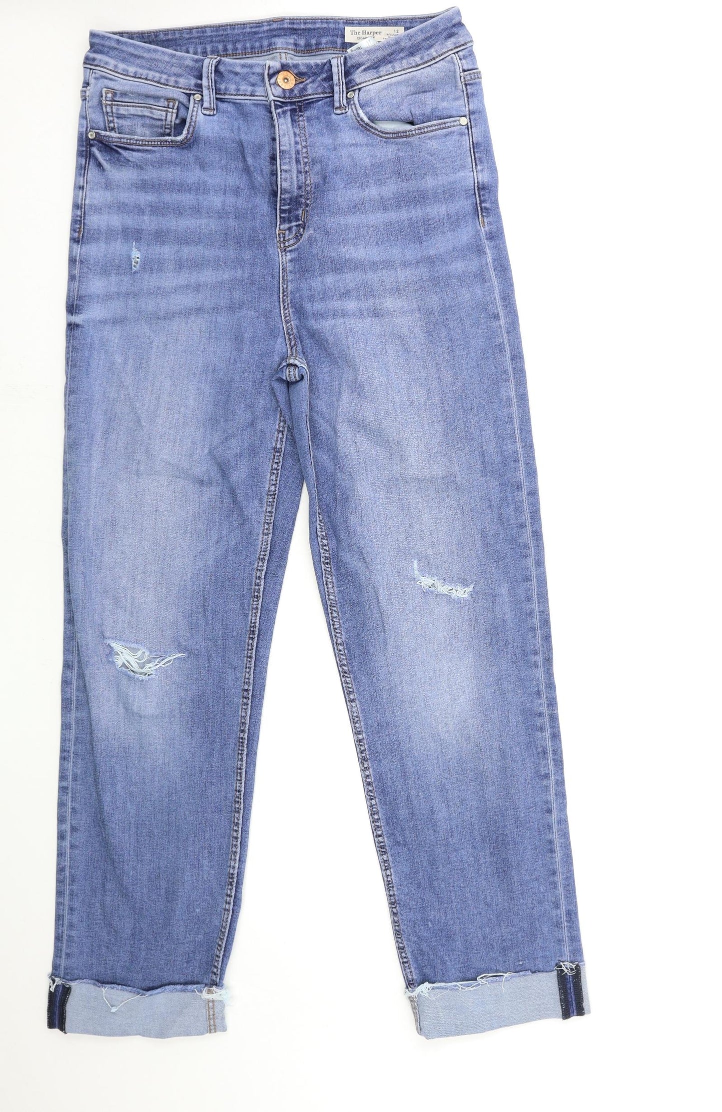 Marks and Spencer Womens Blue  Denim Straight Jeans Size 12 L26 in