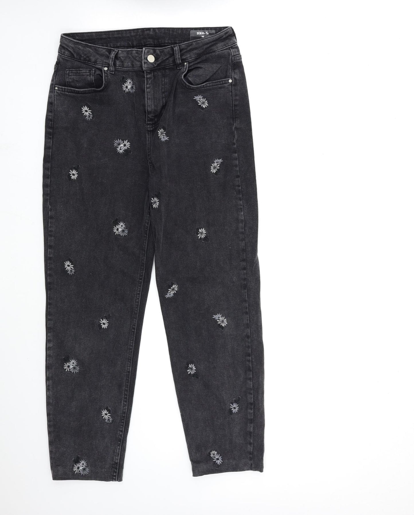 TU Womens Green Floral Denim Mom Jeans Size 10 L27 in