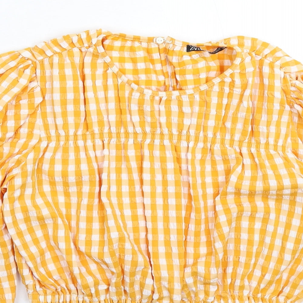 Zara Womens Yellow Check  Basic Blouse Size M