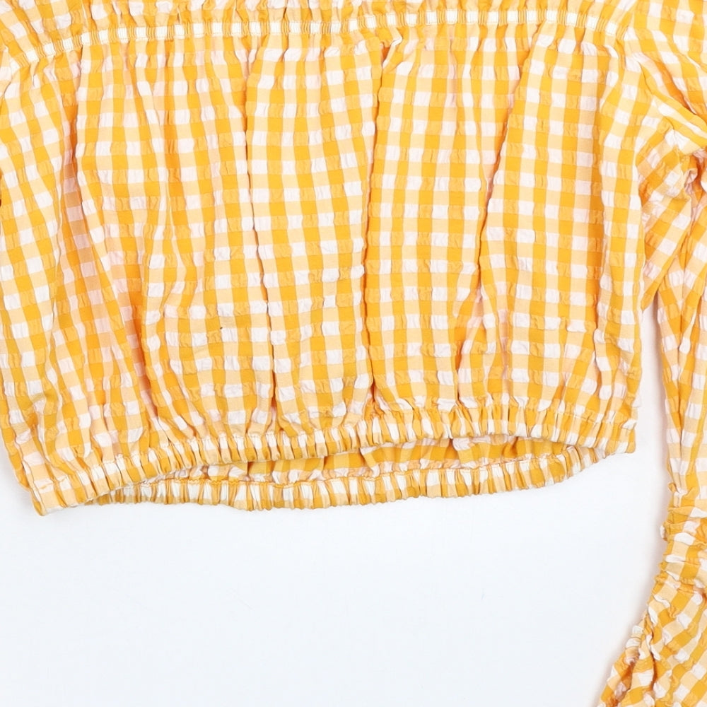 Zara Womens Yellow Check  Basic Blouse Size M