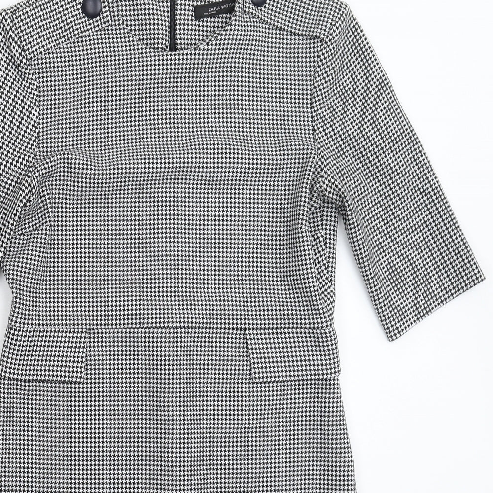 Zara Womens Multicoloured Houndstooth  Fit & Flare  Size S
