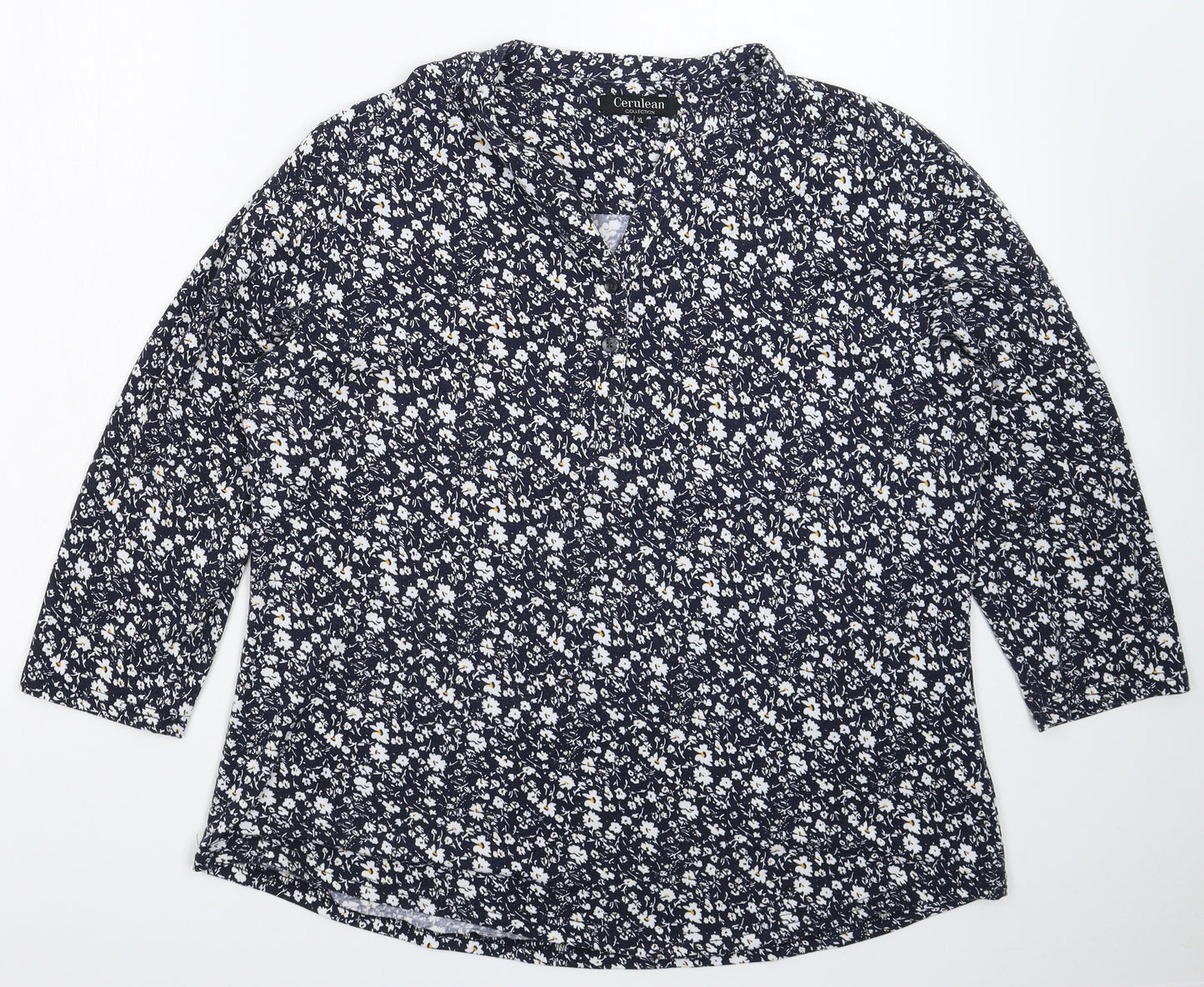 Cerulean Womens Blue Floral  Pullover Sweatshirt Size XL