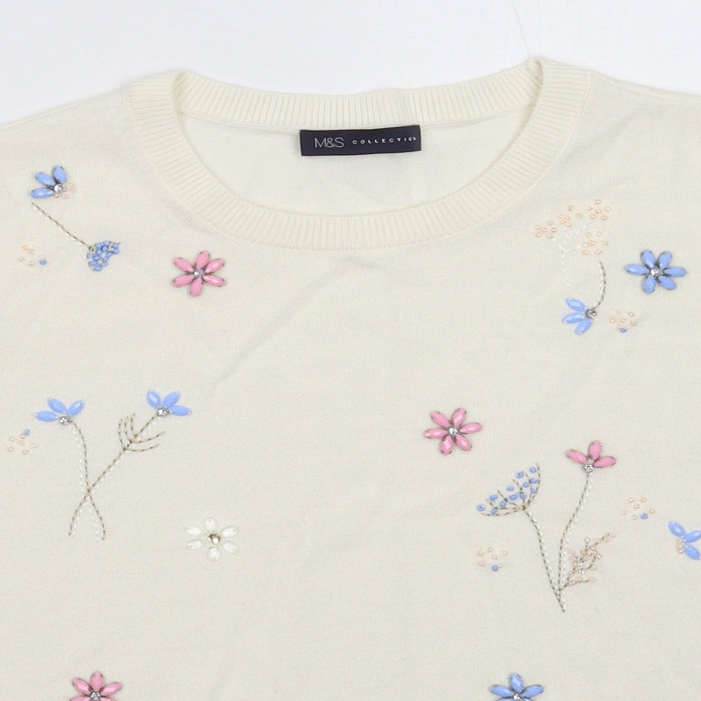 Marks and Spencer Womens White  Knit Pullover Jumper Size 14